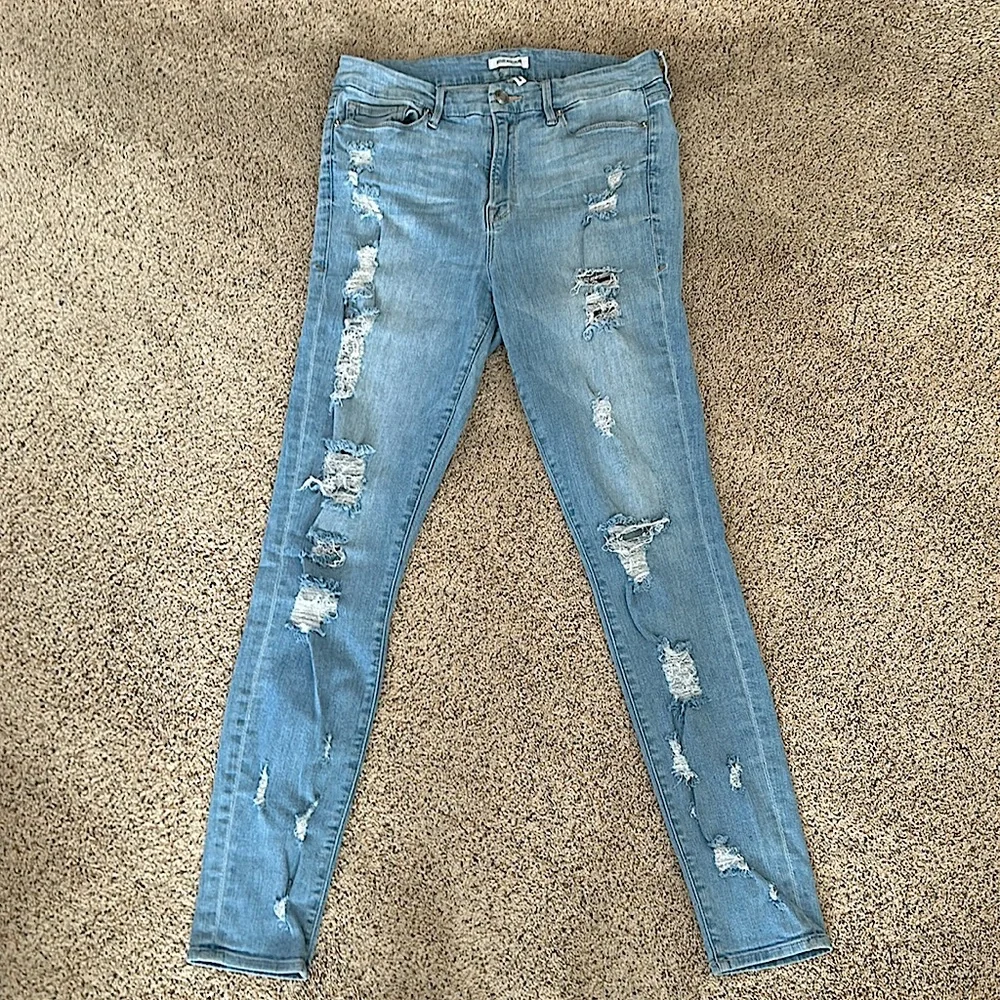 Good American Sexy Distressed Light Blue Denim Skinny Jeans Pants **Sz 10**🔥🔥 - Picture 4 of 9